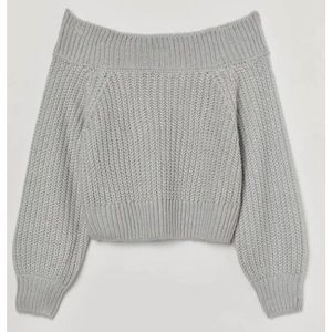 H&M Womens  Light Gray Off the Shoulder Short Sweater L